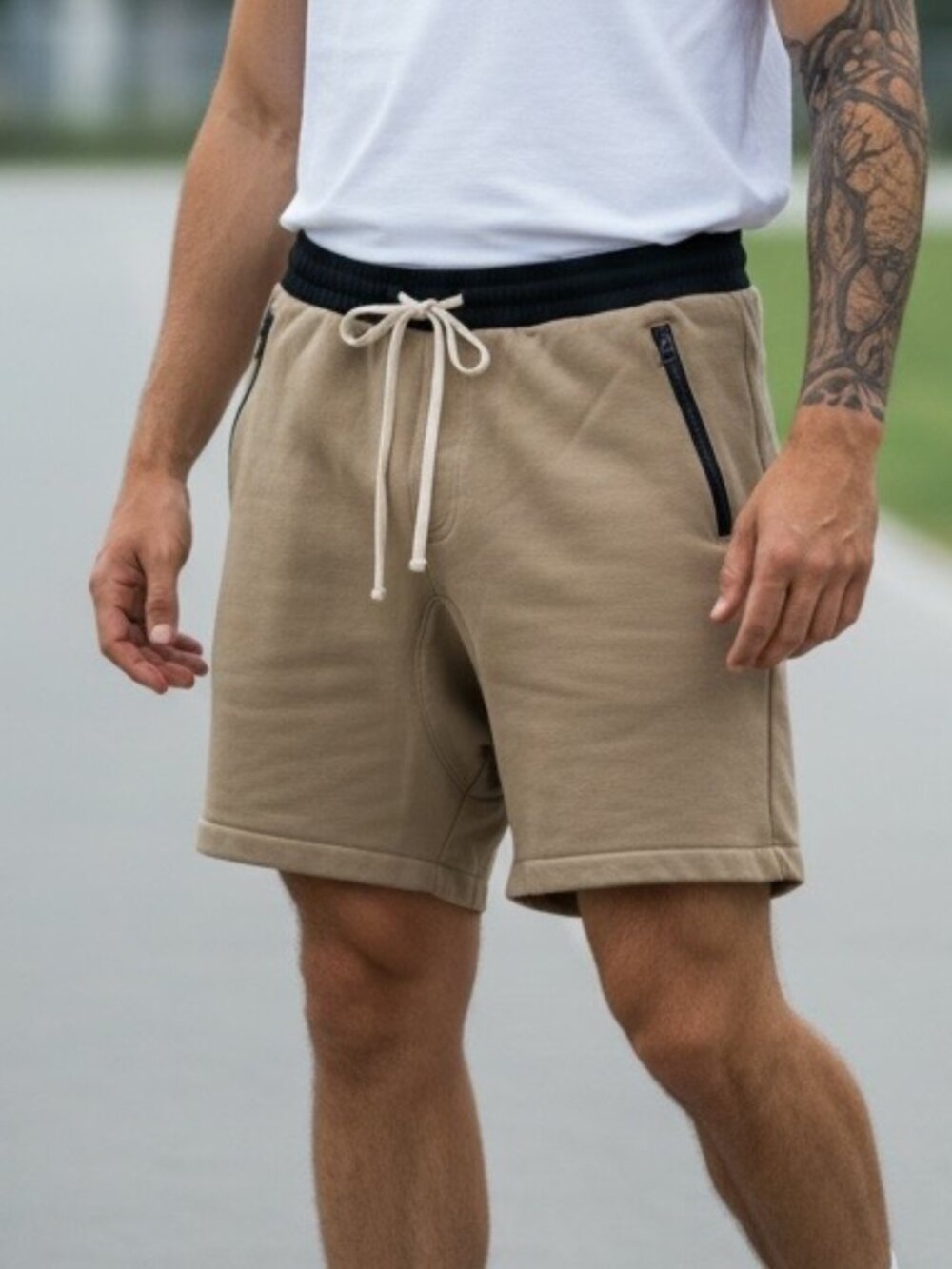 Fear of God FOG Essentials Tan Brown Sweat Shorts Men Size Medium M Zipper